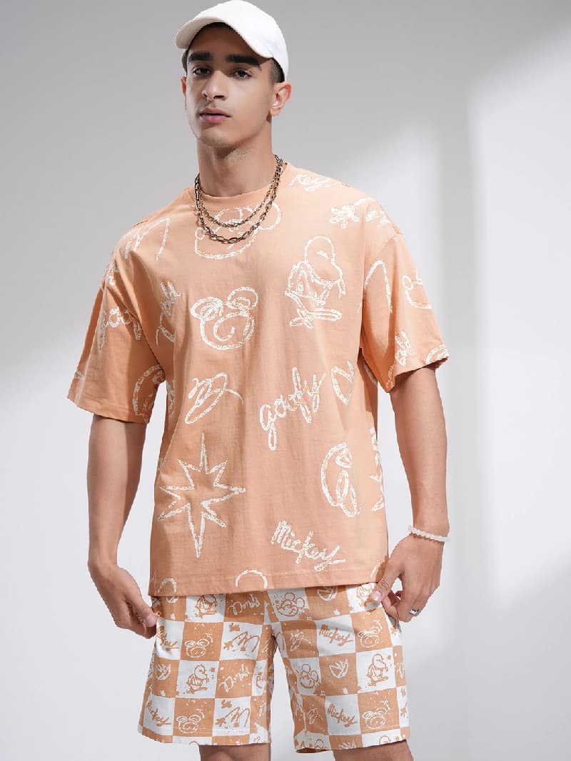 Men's Orange Casual Co-ords Set