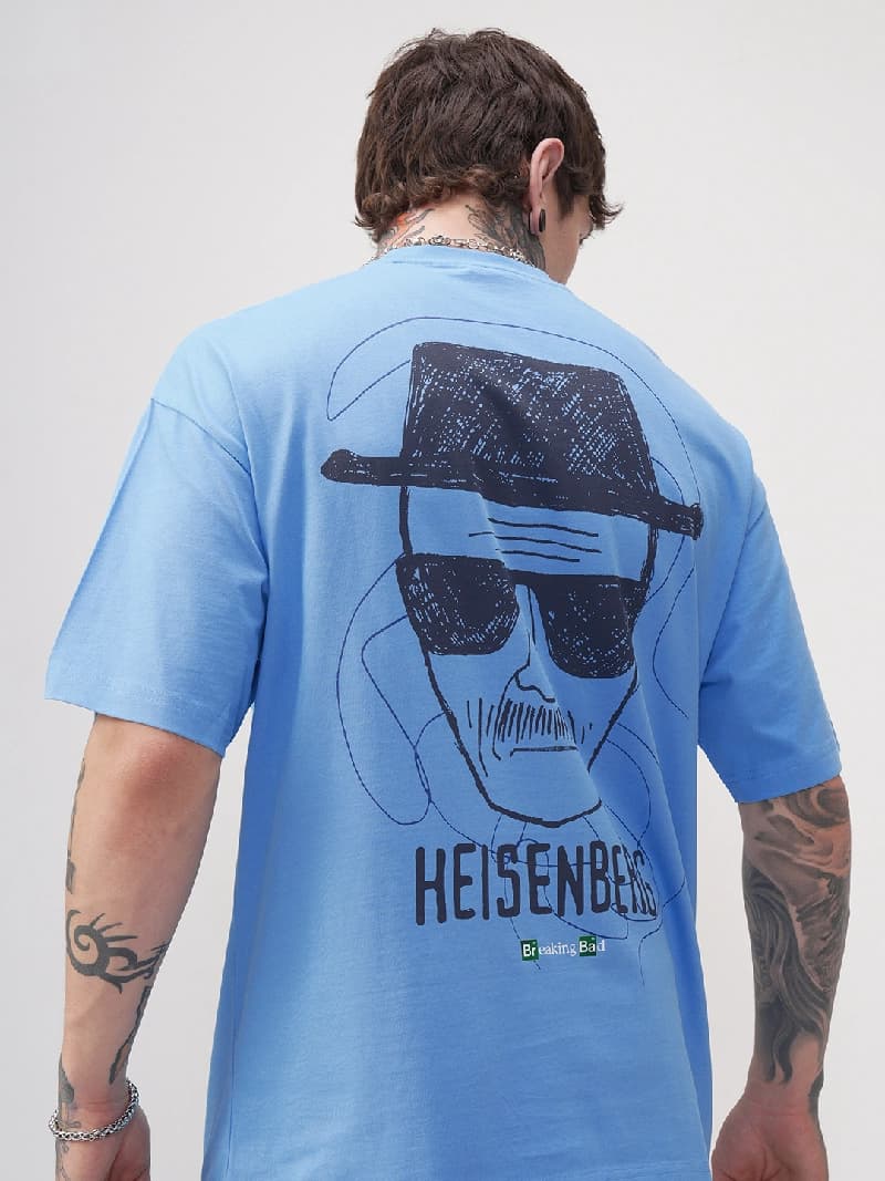 Men's Blue Casual Printed Oversized Fit Tshirt