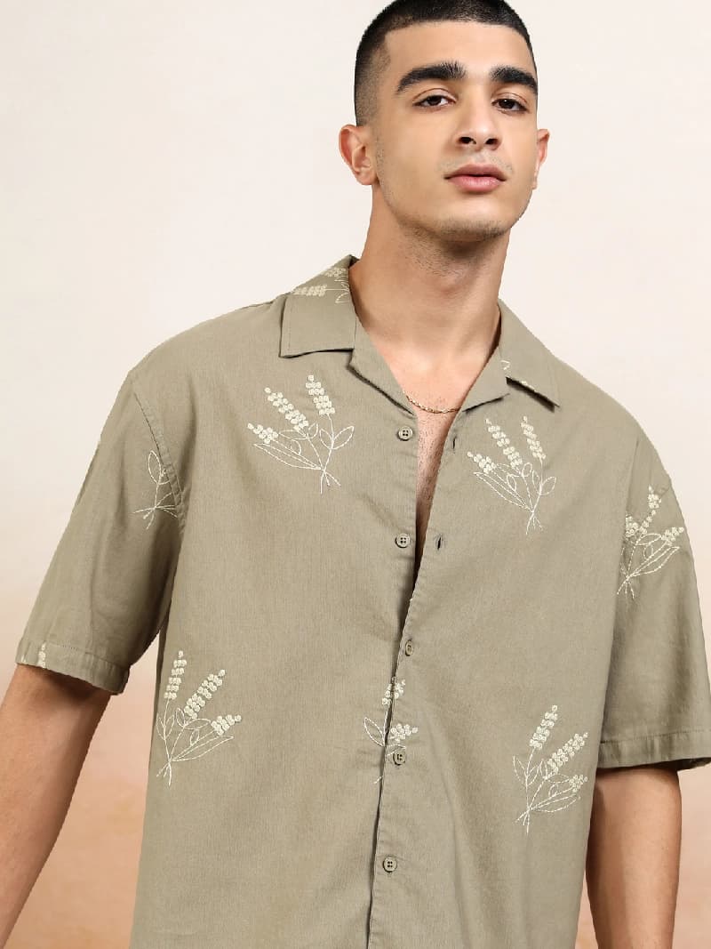 Men's Green Casual Printed Oversized Fit Shirt