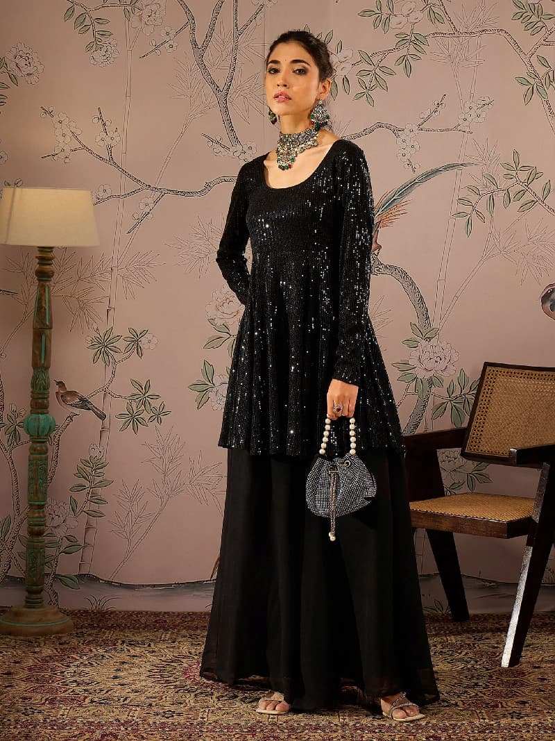 Women's Black Festive Kurta Set