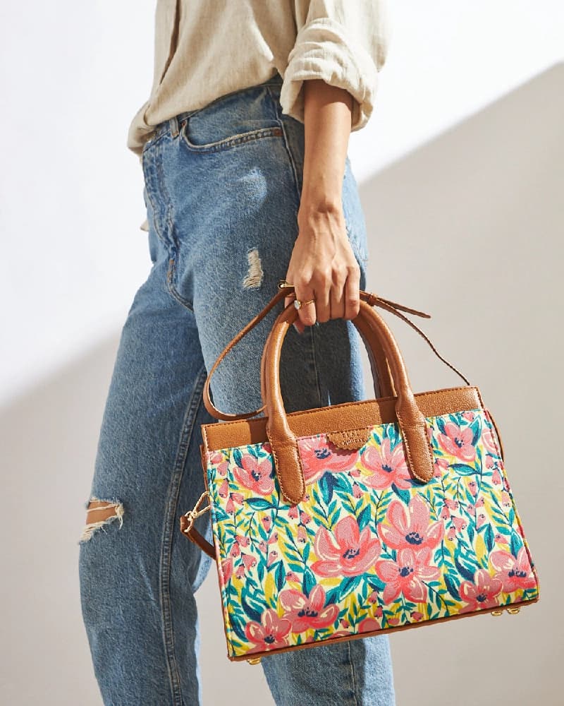 Women's Pink PU Printed Double Strap Matte Sunshine State Hand Bag