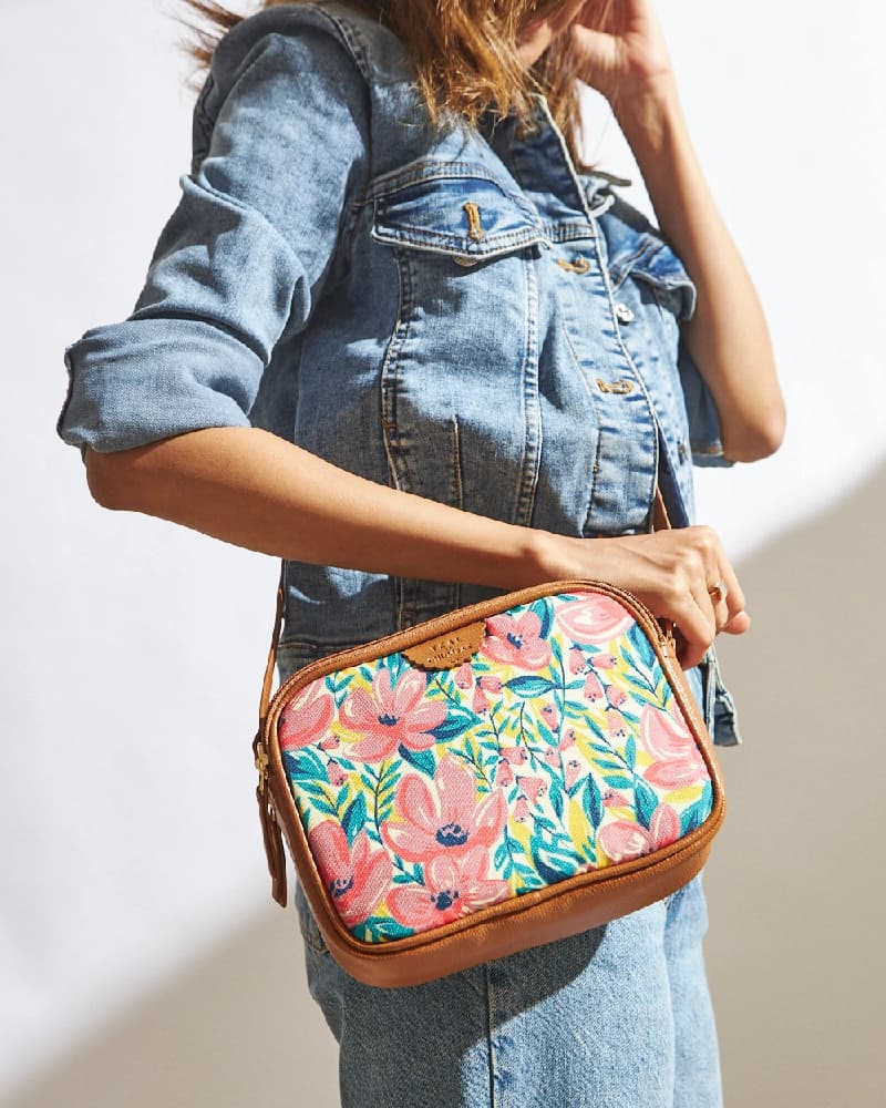 Women's Pink PU Printed Double Strap Matte Sunshine State Box Sling Bag