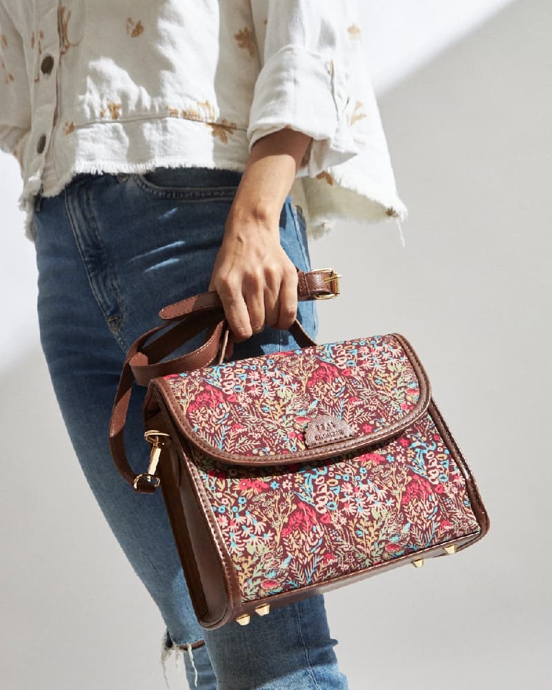 Women's Brown PU Printed Double Strap Matte Rainforest Crossbody Bag