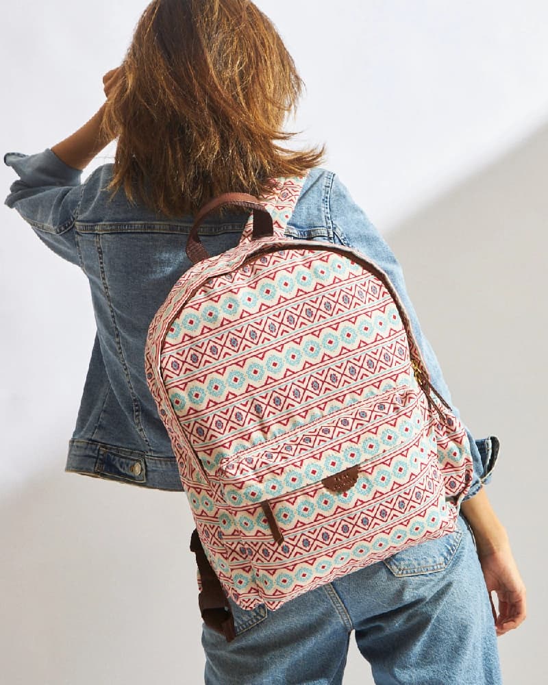 Women's Red PU Printed Double Strap Matte Mercado Aztec Laptop Backpack