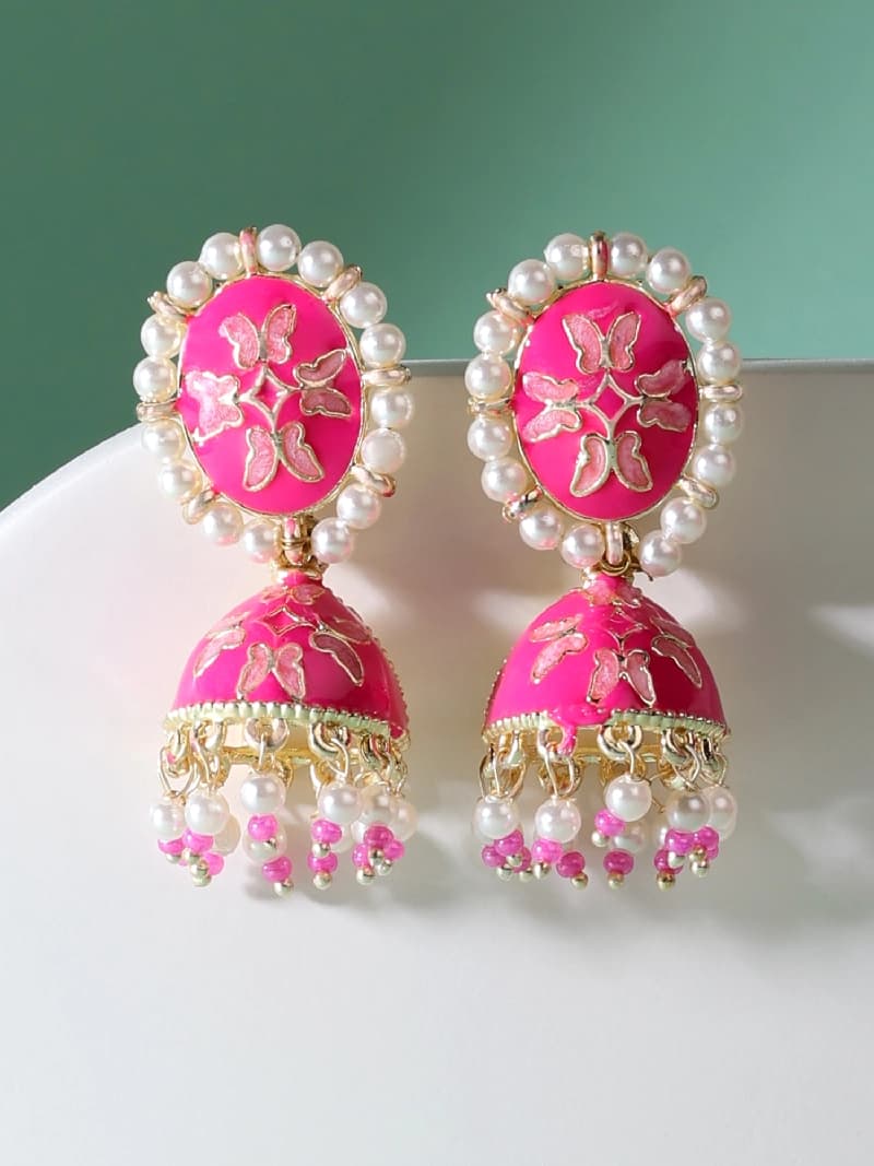 Women's Pink Meenakari Casual Jhumki Earring