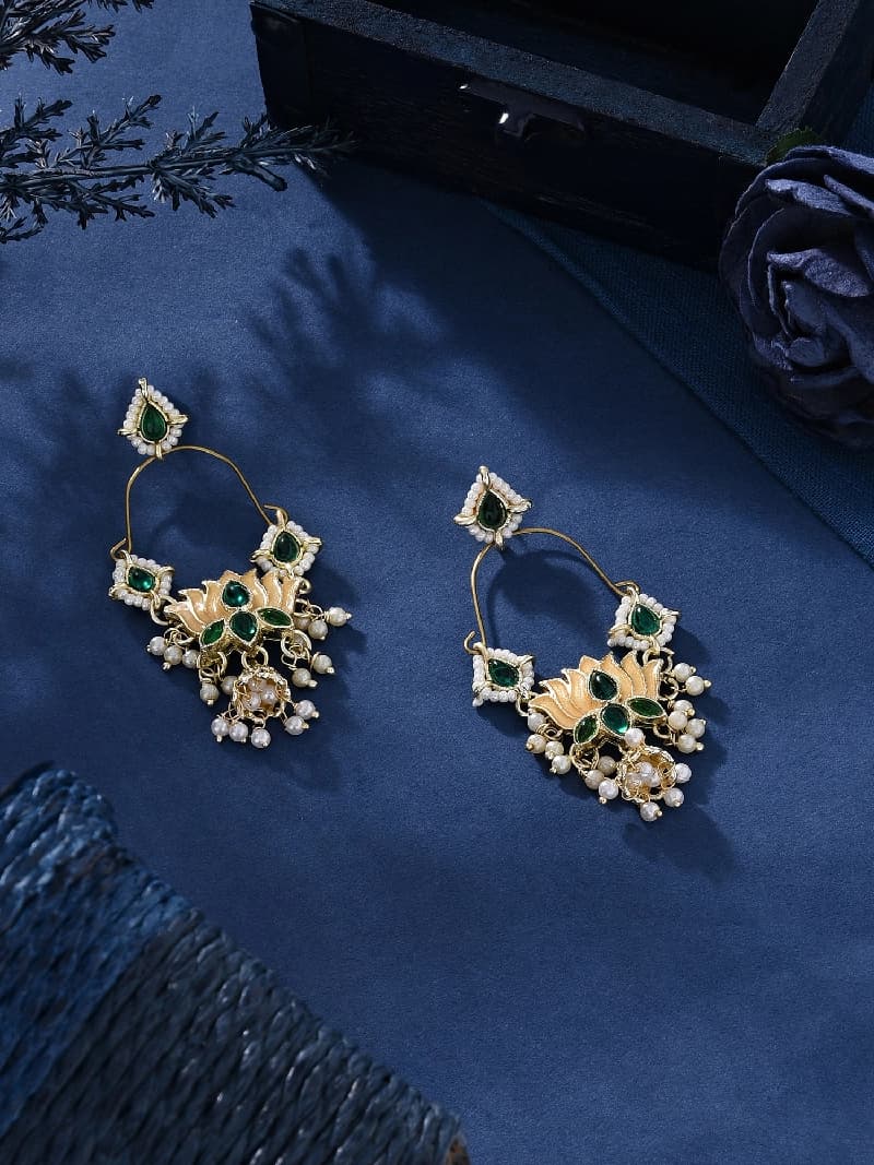 Women's Green Stones Meenakari Ethnic Dangle Earring