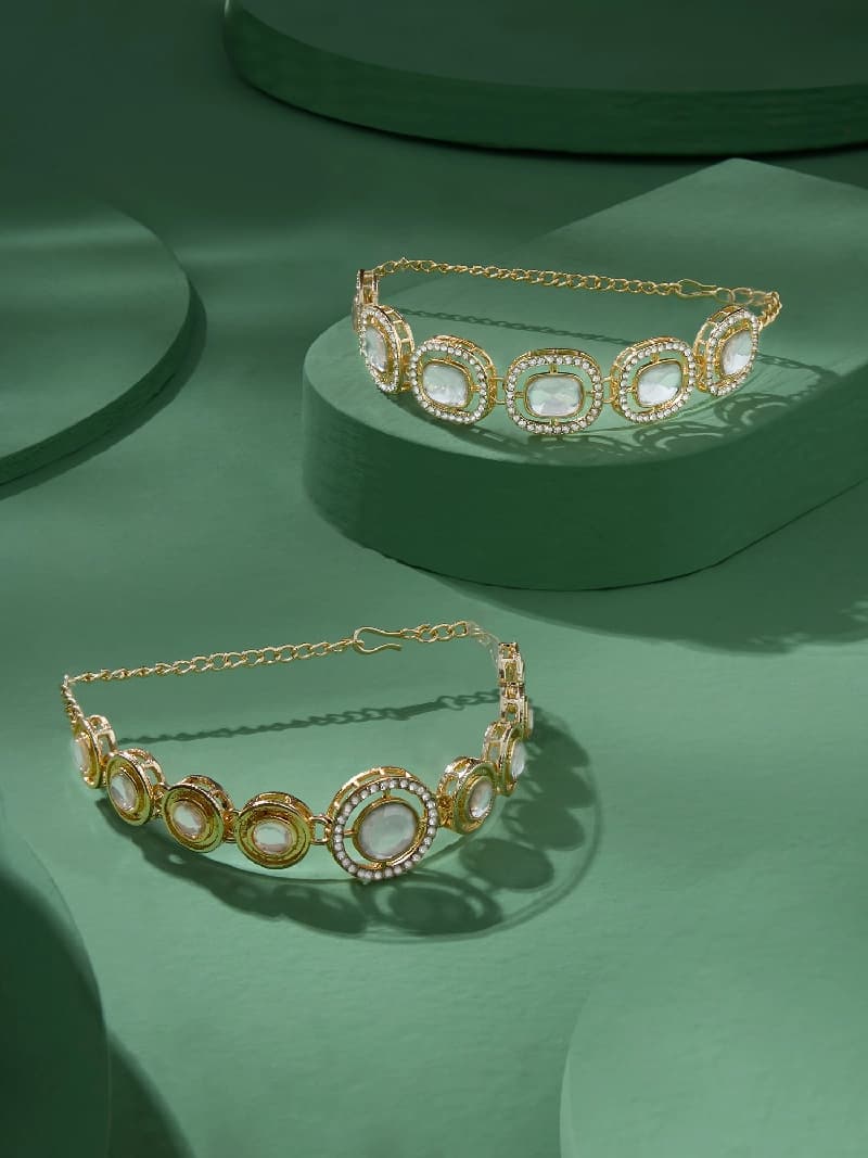 Women's Set of 2 Gold Tone Dazzling Austrian Diamonds & Stones Embellished Bracelets