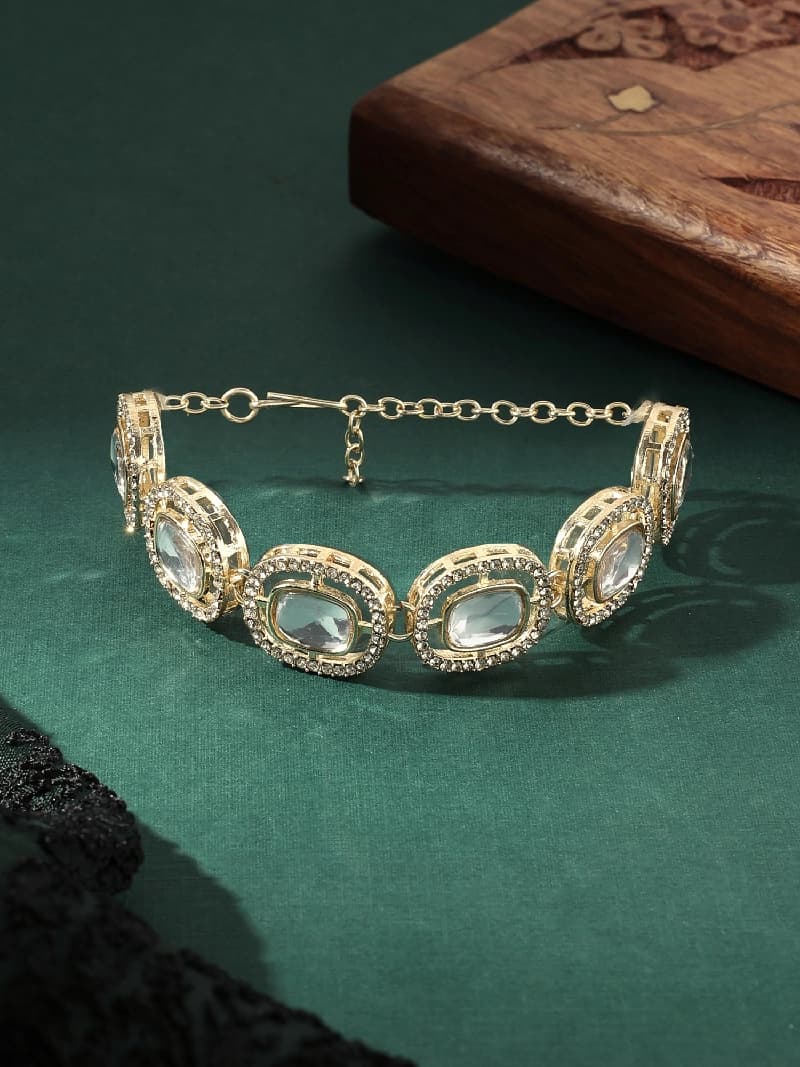 Women's Gold Tone Austrian Diamonds & Artificial Stones Embellished Ethnic Bracelet