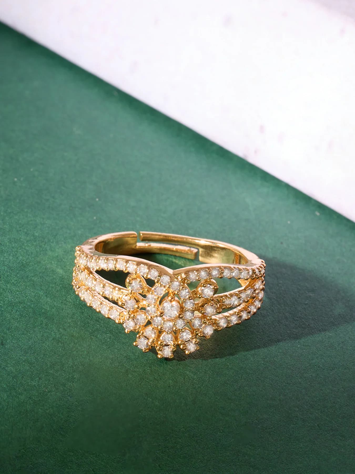 Women's Gold Tone Cubic Zirconia Dazzling Contemporary Adjustable Ring