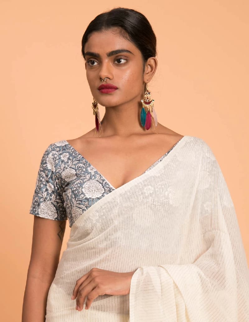 Women's White Festive Mul Cotton Saree Without Blouse Piece