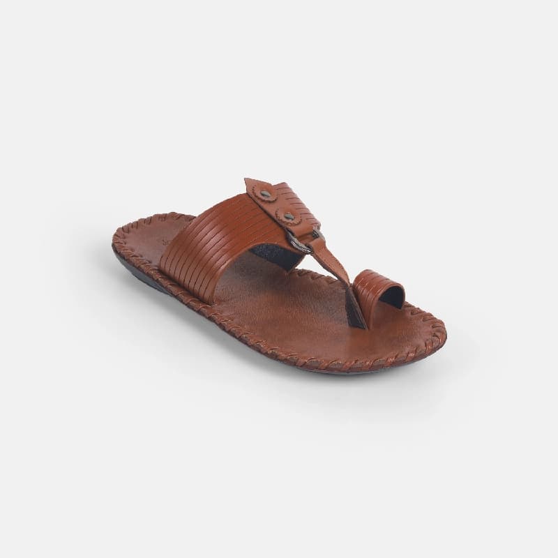 Men's Tan Casual Leather Round Toe Kolhapuri Chappal