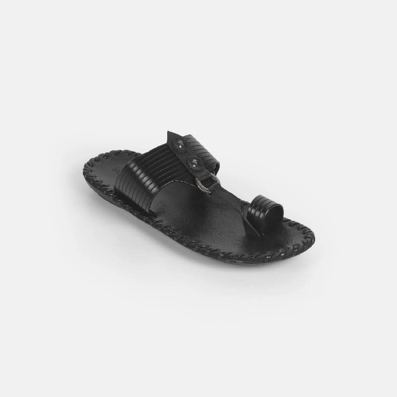Men's Black Casual Leather Round Toe Kolhapuri Chappal