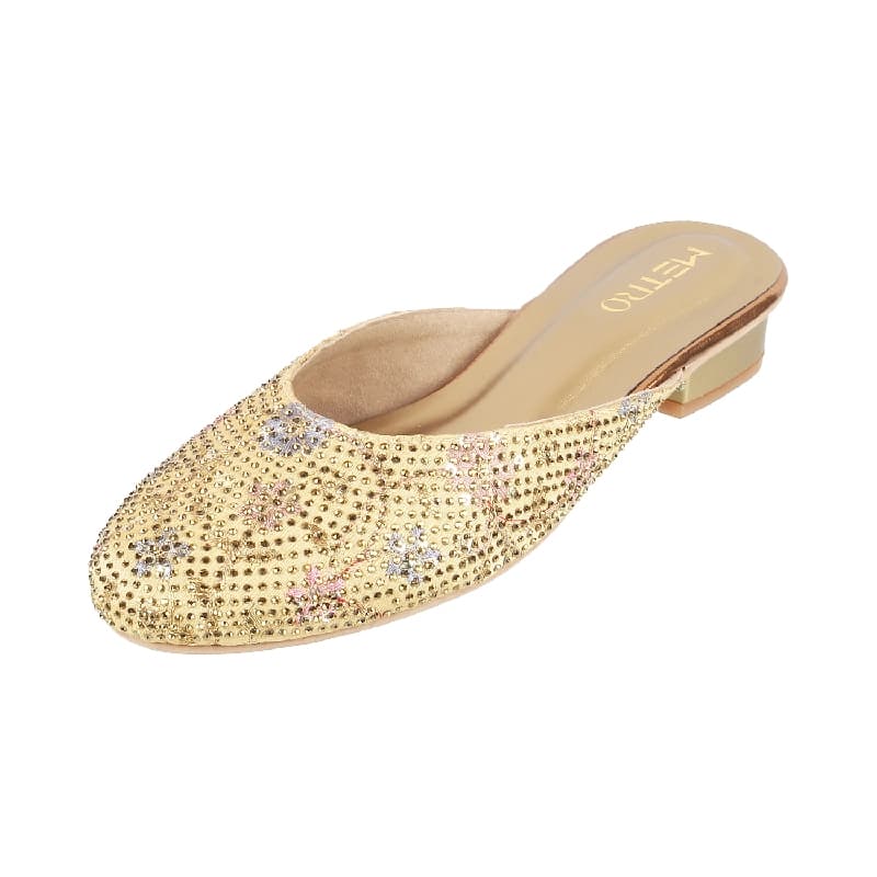 Women's Gold Casual Synthetic Round Toe Mules