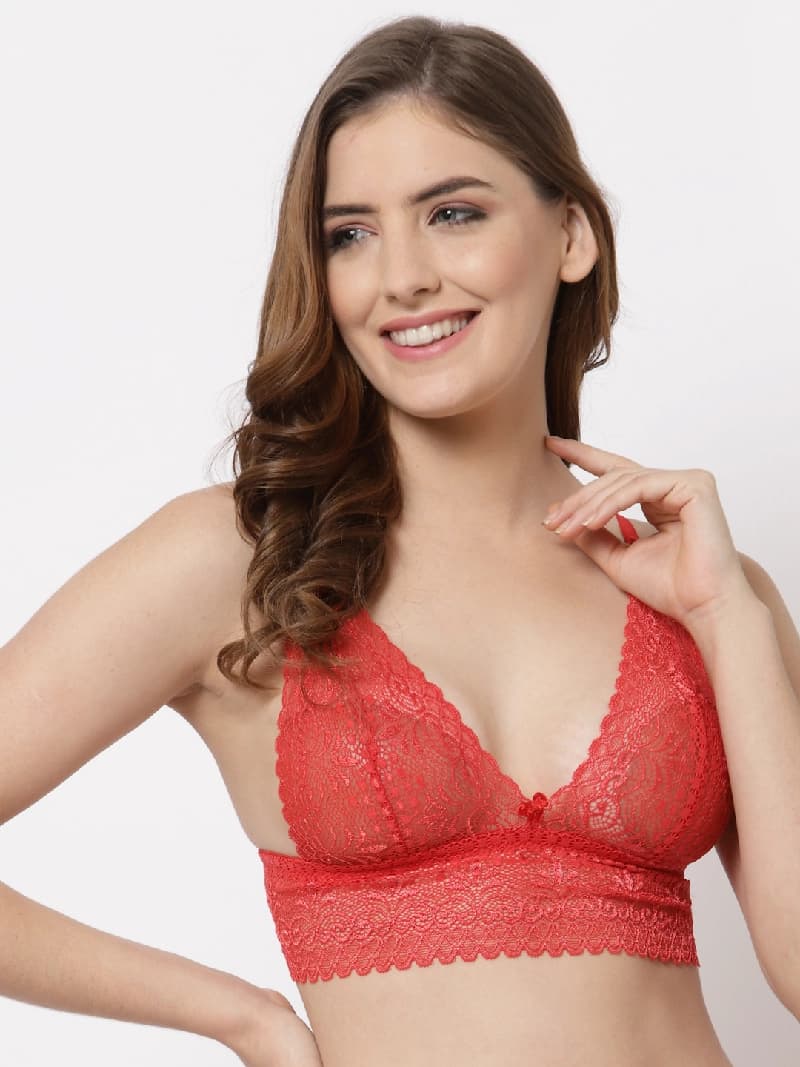 Women's Solid Essential Wear Red Floral Bralette Bra