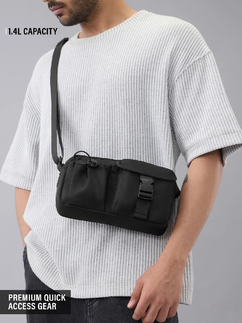 Unisex Black Solid Cargo Pack Black Fanny Crossbody Bag