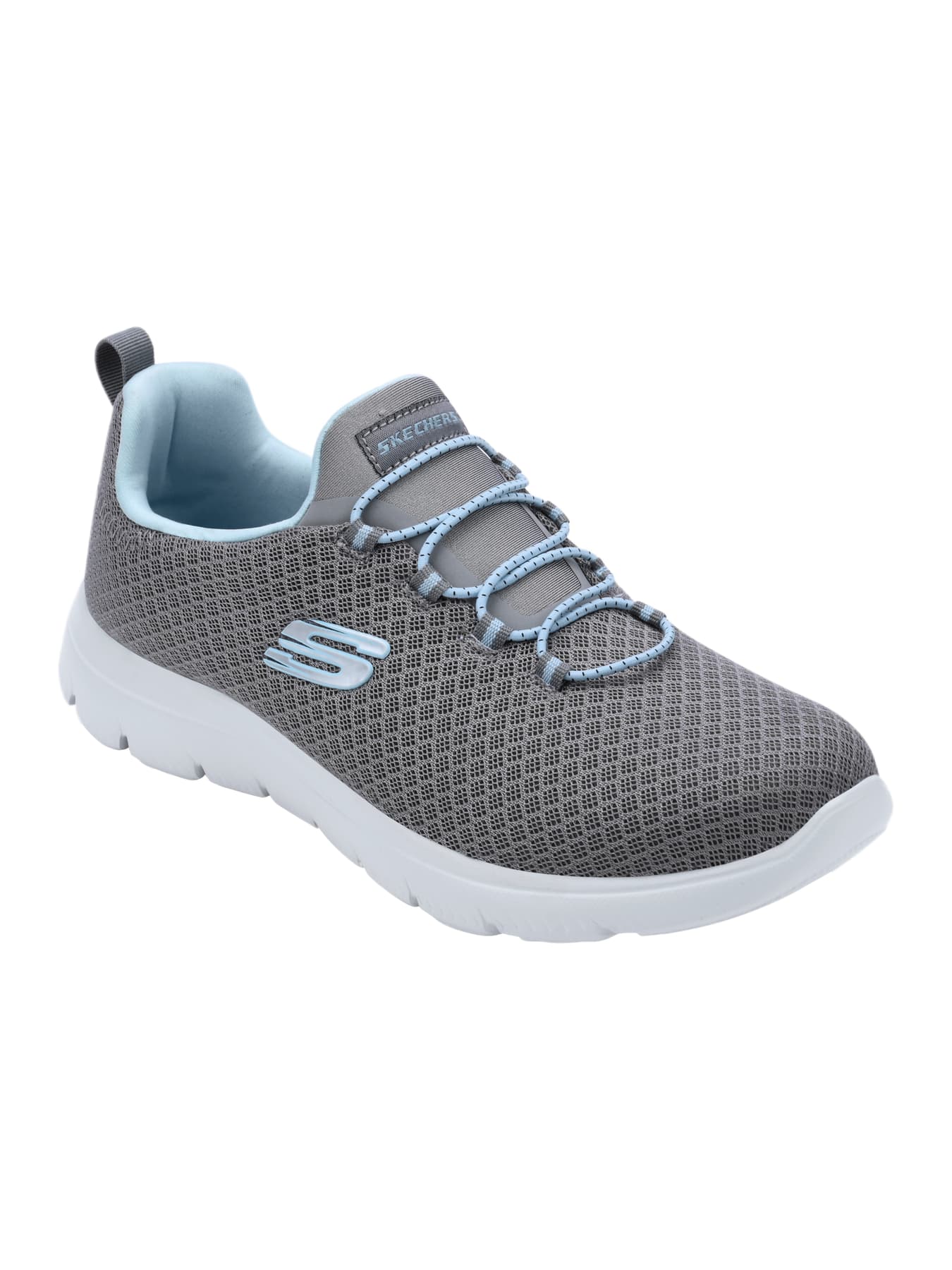 Women's Grey and Light Blue Casual Slip-On Summits Sneakers