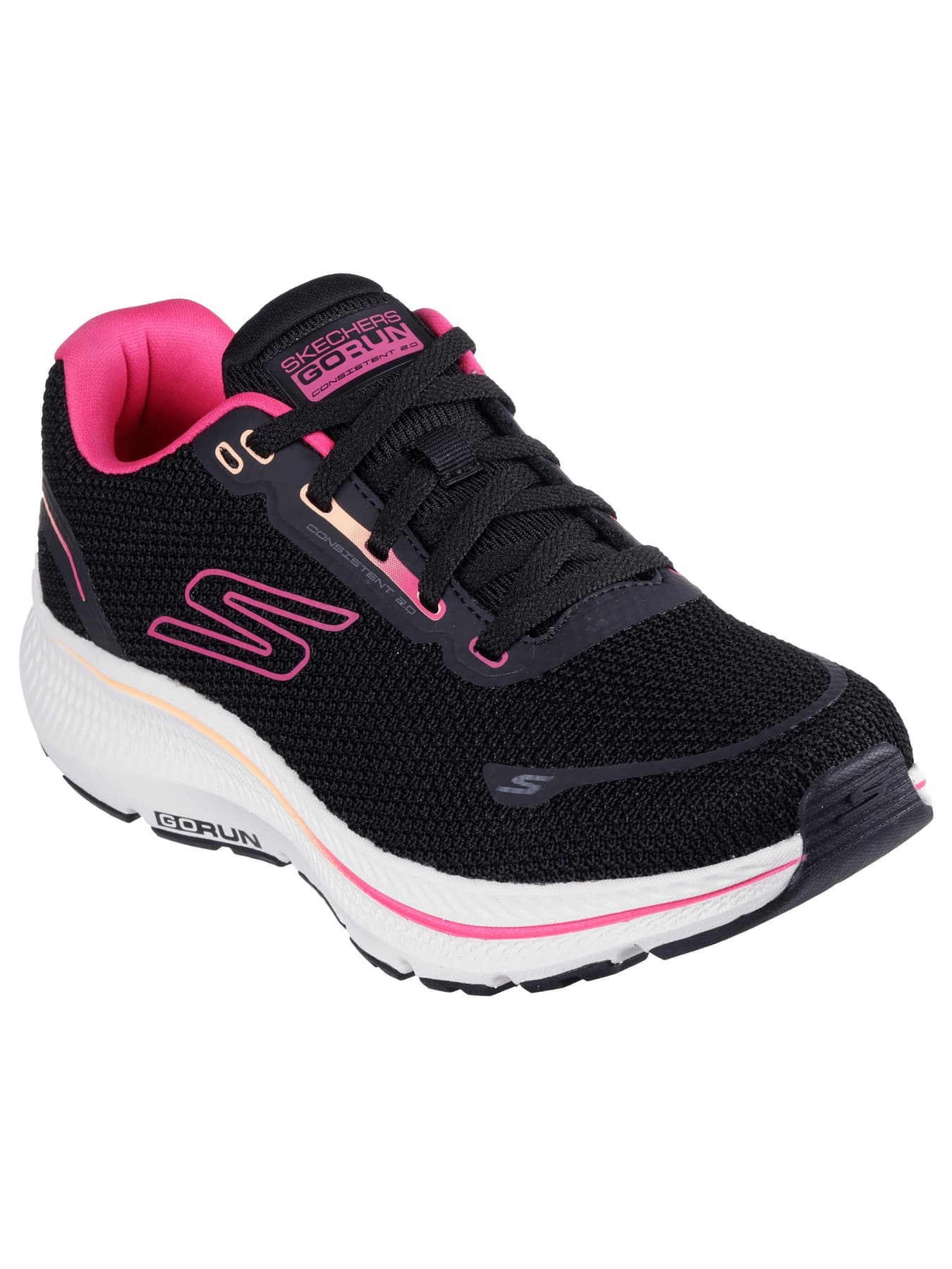 Women's Black and Hot Pink Casual Lace-Up Go Run Consistent 2.0 Running Shoes