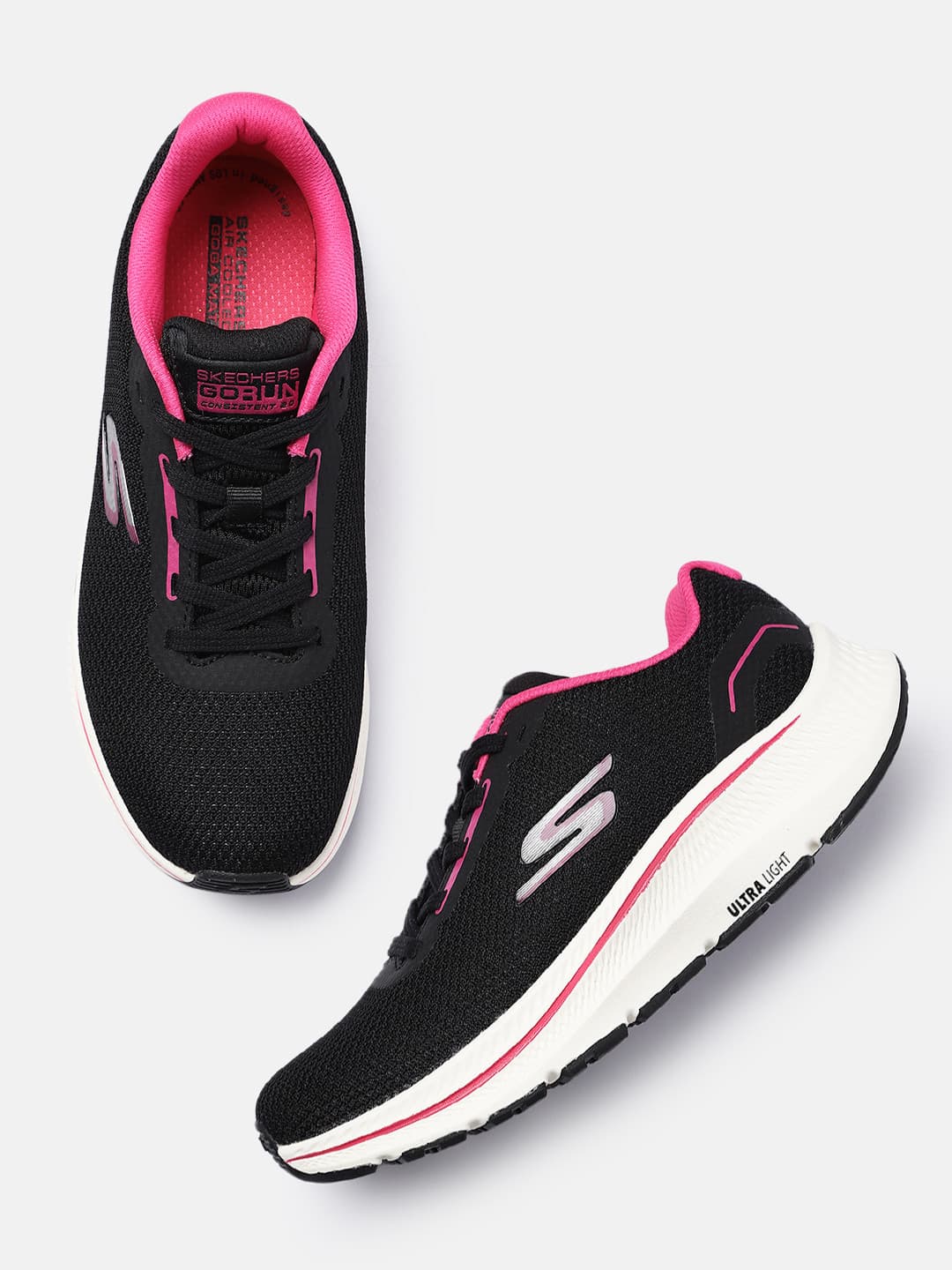 Women's Black and Hot Pink Casual Lace-Up Go Run Consistent 2.0 Running Shoes