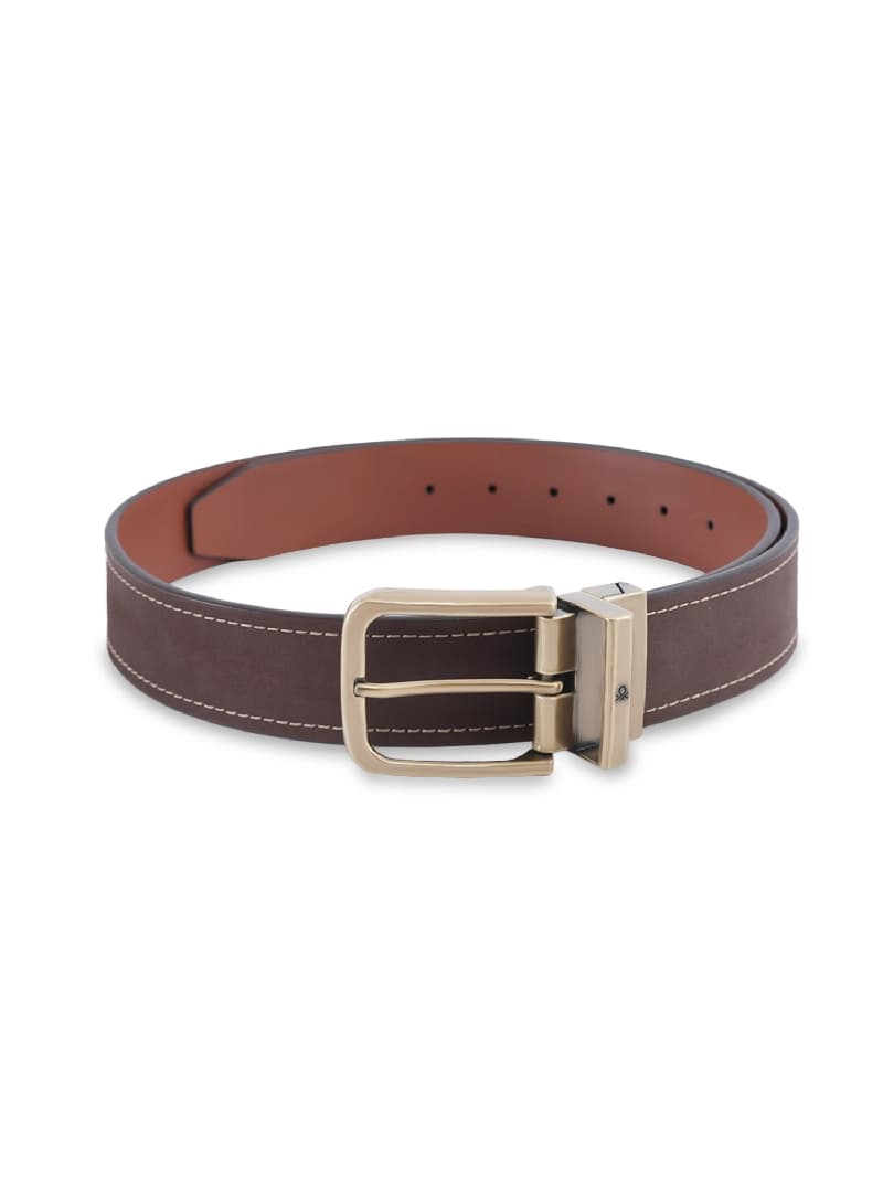 Men's Brown Casual Solid Push Pin Leather Belt