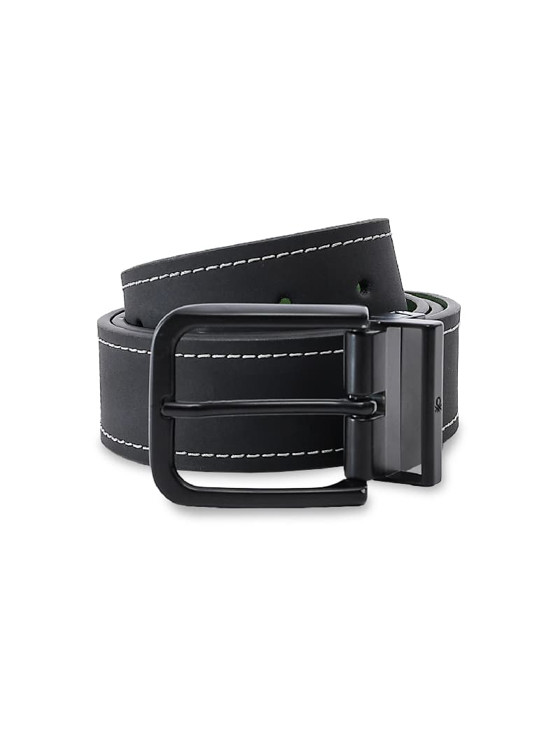 Men's Black Casual Solid Push Pin Leather Belt
