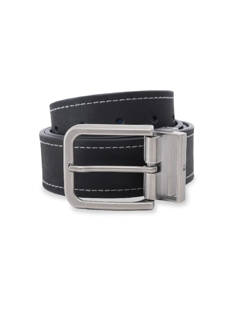 Men's Black Casual Solid Push Pin Leather Belt