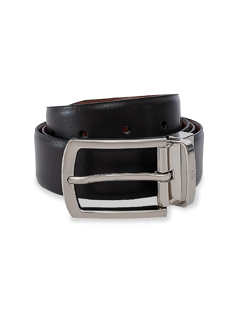 Men's Black Casual Textured Push Pin Leather Belt