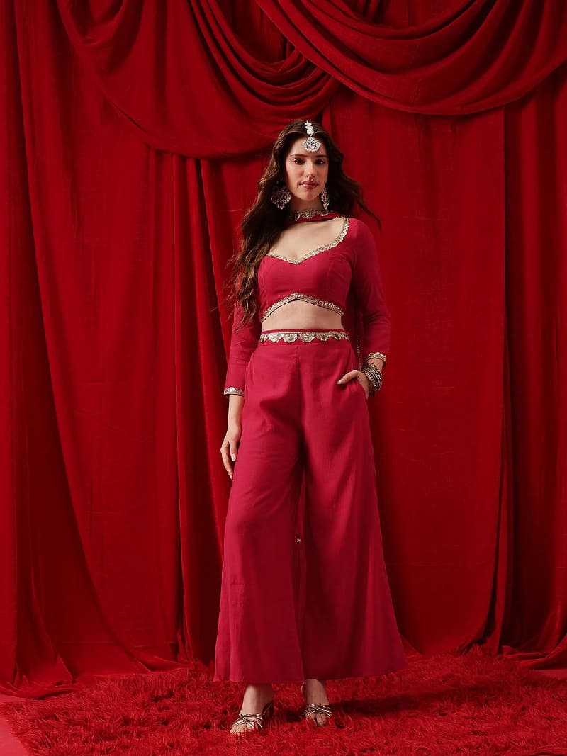 Women's Regular Sequinned Top with Palazzos & with Dupatta