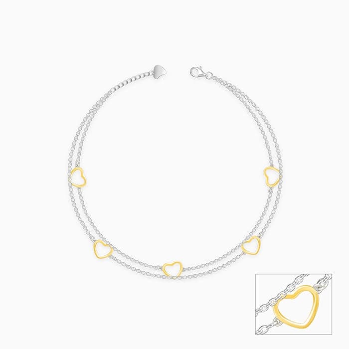 Women's Dual Tone United Hearts Layered Anklet