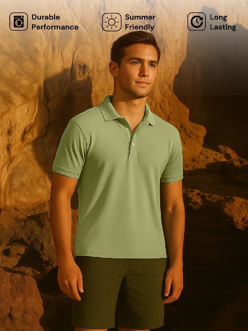 Men's Green Casual Solid Regular Fit Polo Tshirt