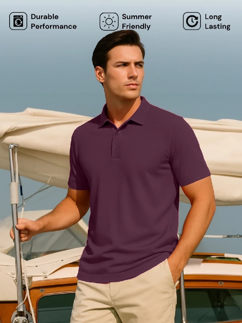 Men's Red Casual Solid Regular Fit Polo Tshirt