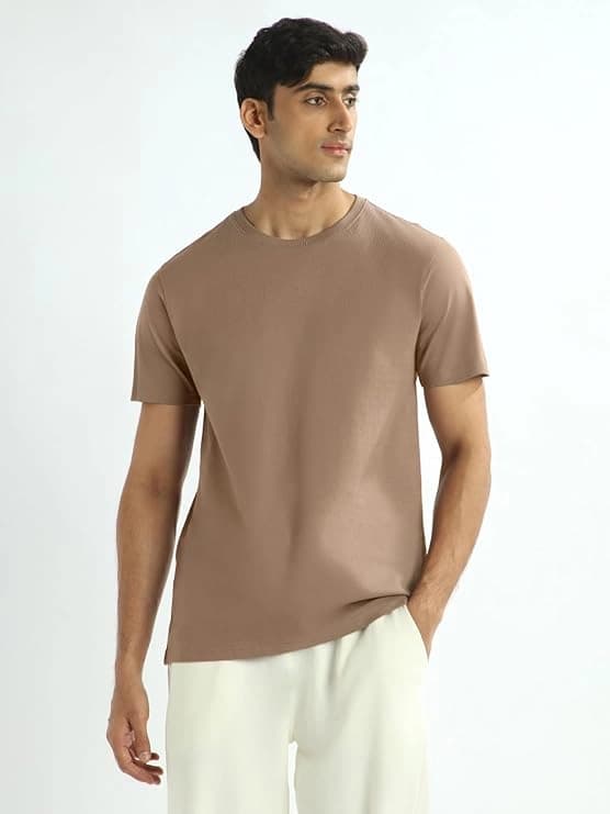 Men's Brown Casual Solid Regular Fit Tshirt