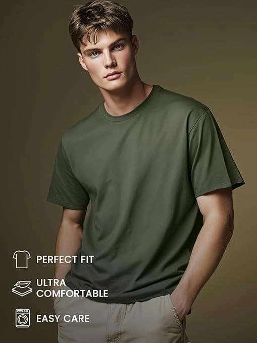Men's Green Casual Solid Regular Fit Tshirt