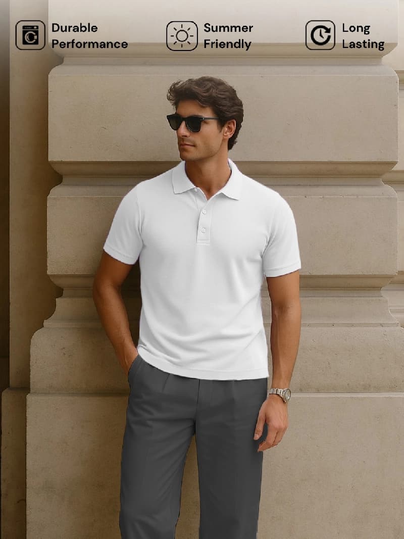 Men's White Casual Solid Oversized Fit Polo Tshirt