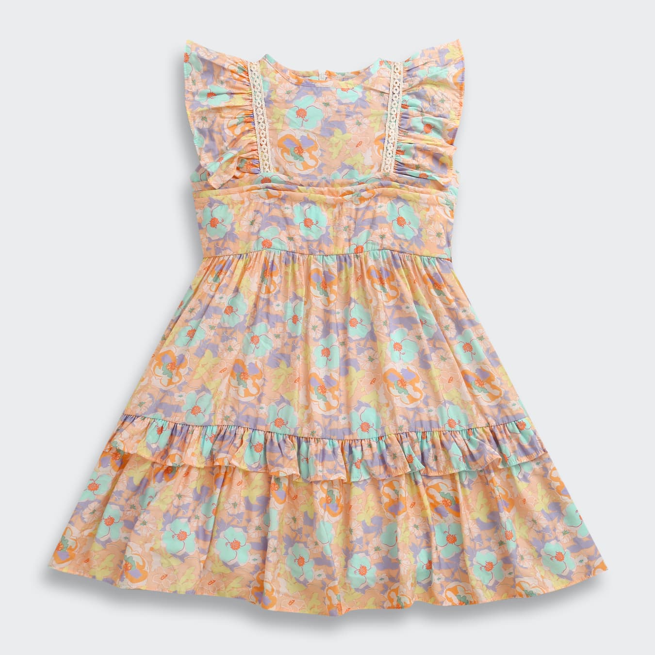 Girls Orange Party Sleeveless Fit & Flared Dress