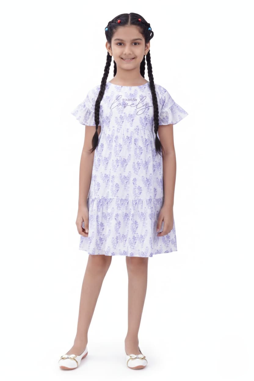 Girls Purple Party Half Sleeves Fit & Flared Dress