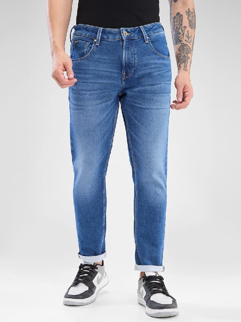 Men's Blue Casual Solid Slim Fit Jeans