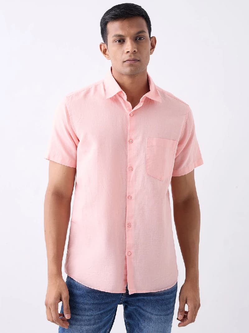 Men's Pink Casual Solid Slim Fit Shirt