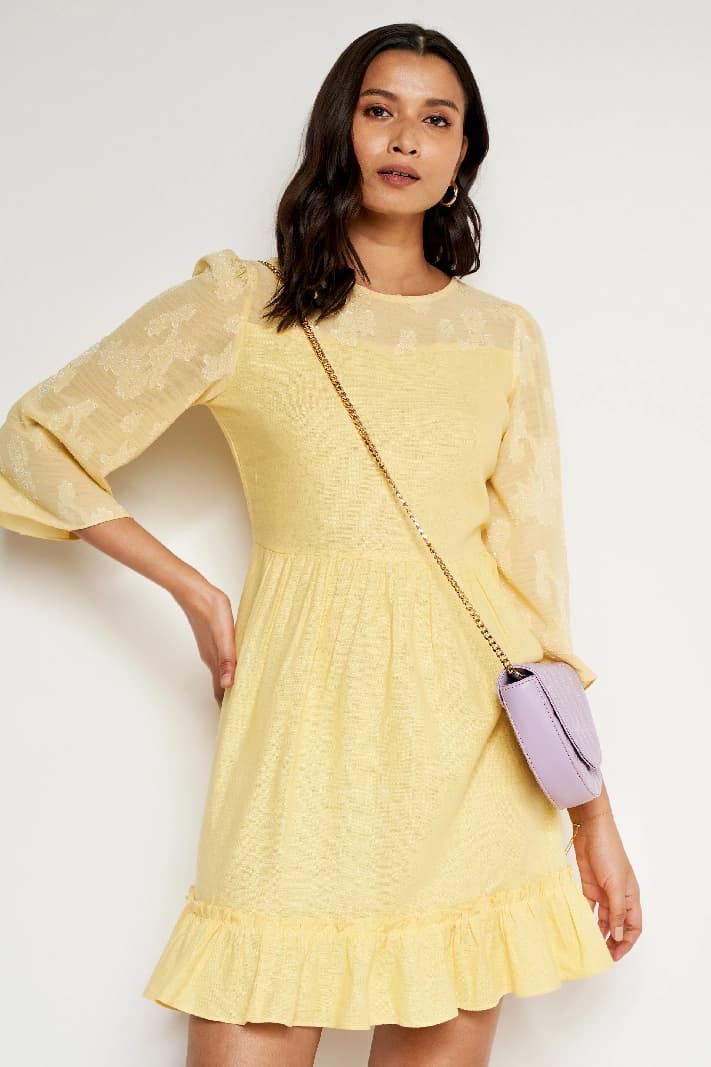 Women's Yellow Casual Solid Dress