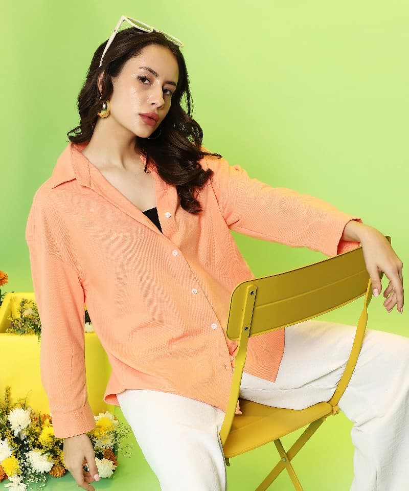 Women's Orange Casual Solid Regular Fit Shirt