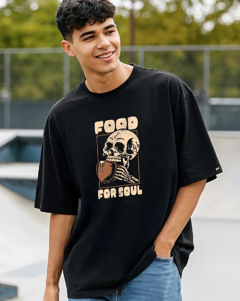 Men's Black Casual Graphic Oversized Fit Tshirt