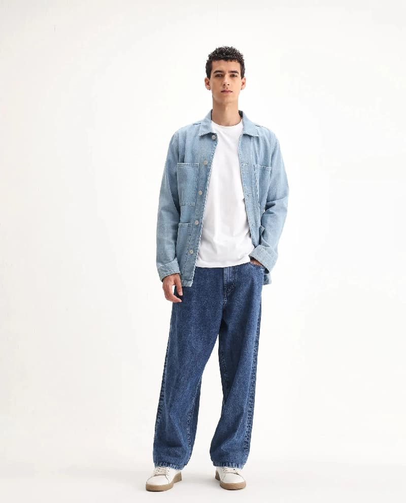 Men's Blue Casual Solid Baggy Fit Jeans