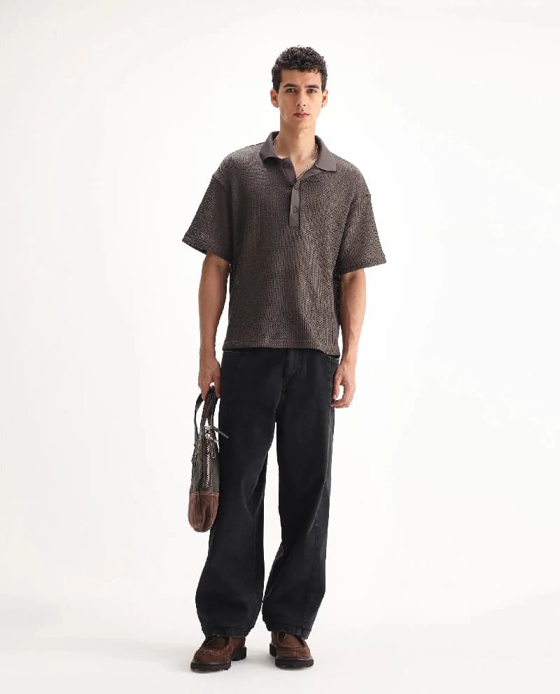 Men's Grey Casual Solid Baggy Fit Jeans