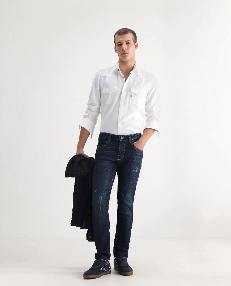 Men's Blue Casual Solid Slim Fit Jeans