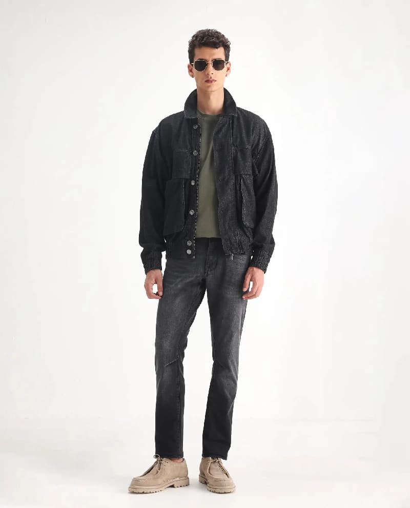 Men's Grey Casual Solid Slim Fit Jeans