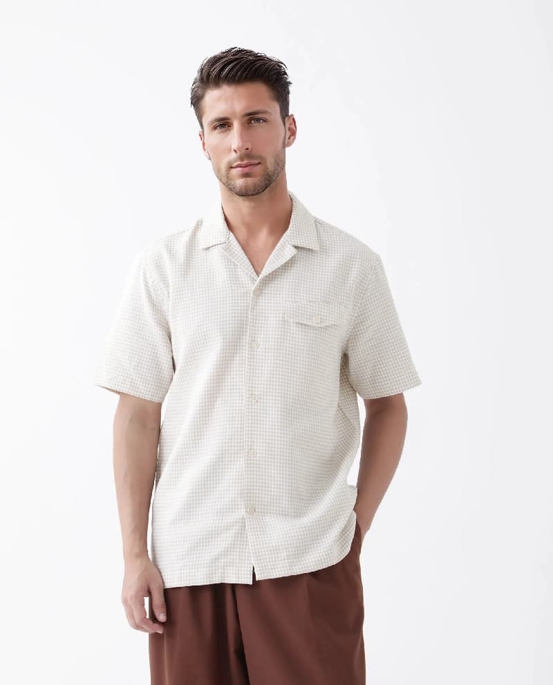 Men's Beige Casual Printed Regular Fit Shirt