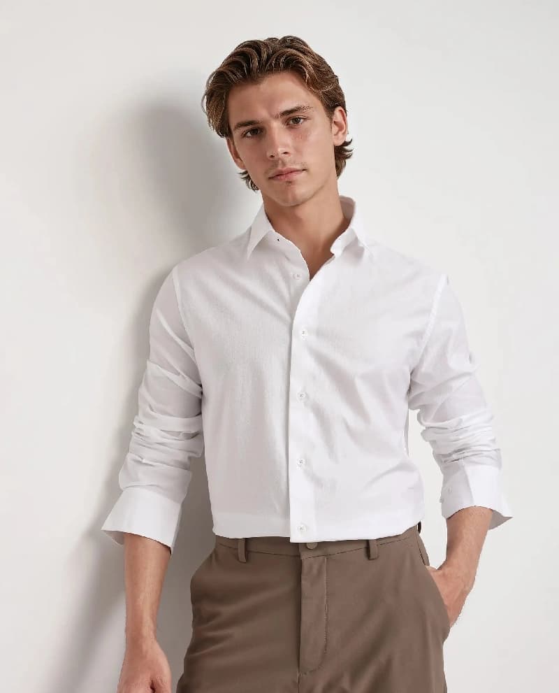 Men's White Party Solid Regular Fit Shirt