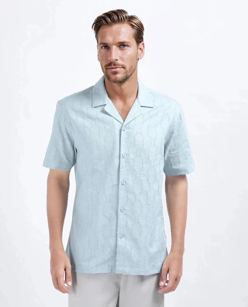 Men's Blue Casual Self-Design Regular Fit Shirt