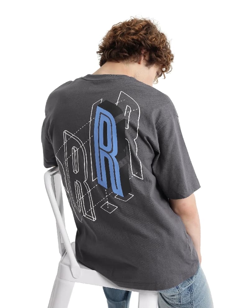 Men's Grey Casual Printed Oversized Fit Tshirt