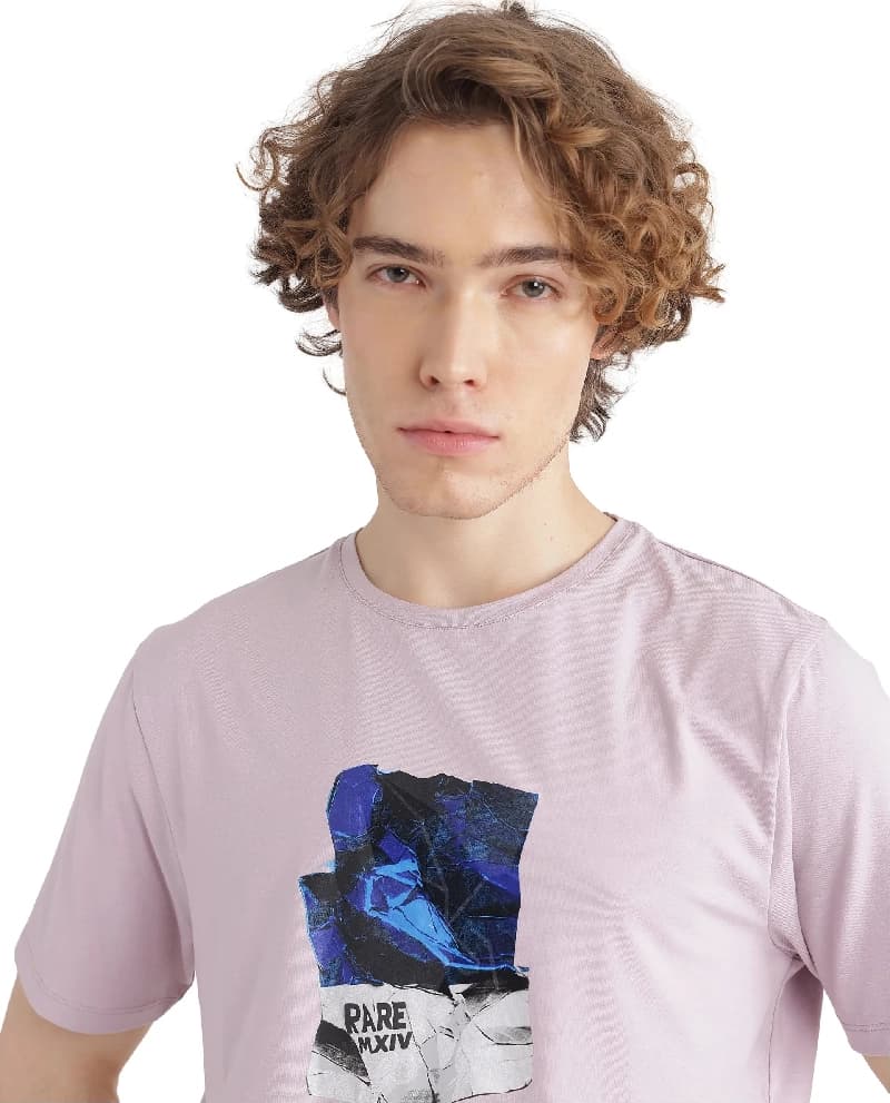 Men's Pink Casual Printed Regular Fit Tshirt