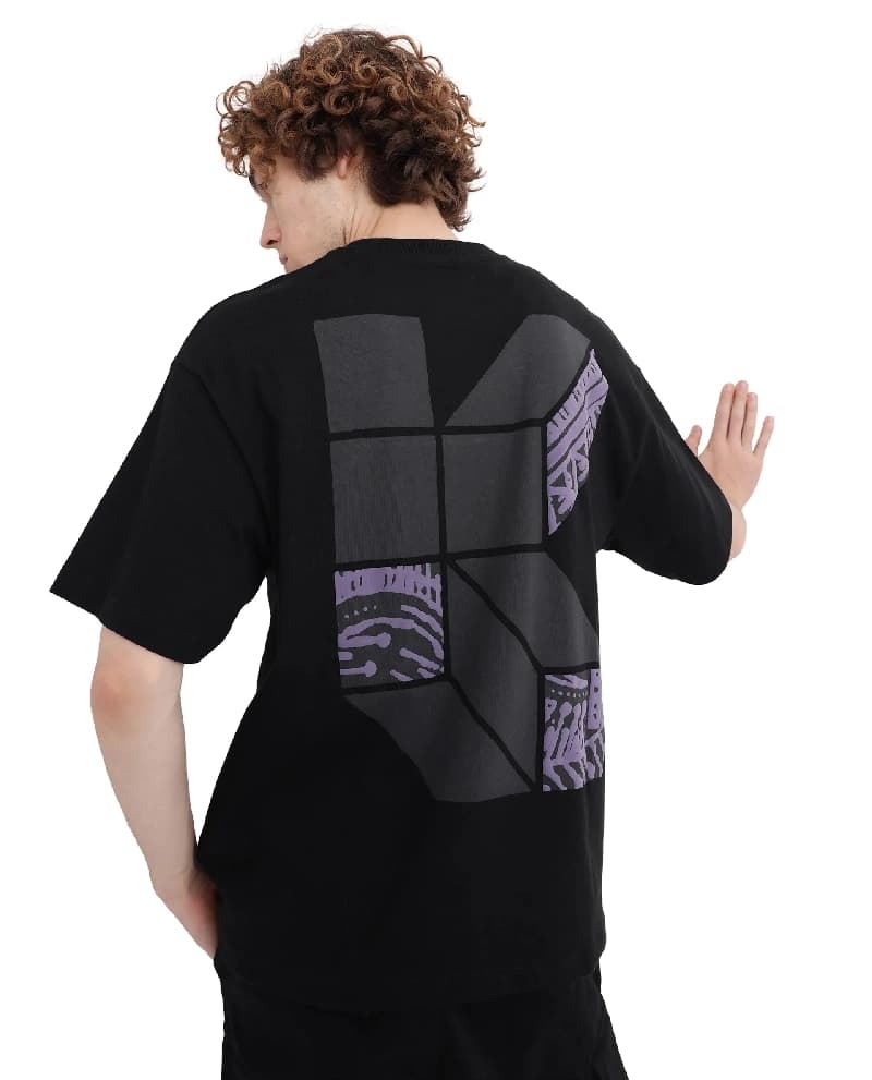 Men's Black Casual Printed Oversized Fit Tshirt